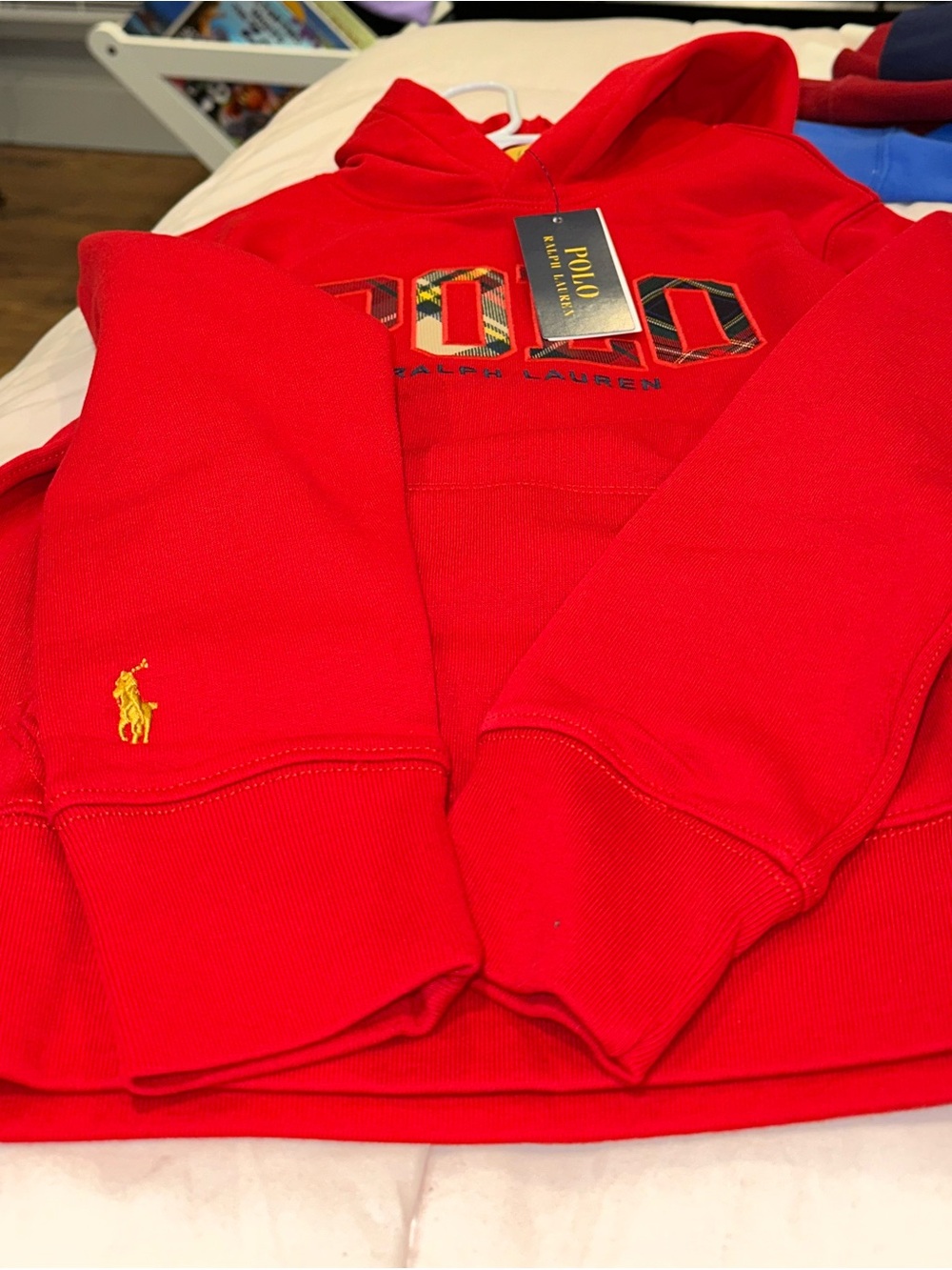 Ralph Lauren Red POLO Hooded Sweatshirt with Plaid Lettering